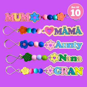 Set of 10 - Mum, Māmā, Gran, Nana, Aunty Keyrings