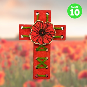 All Craft Kits: Set of 10 - ANZAC Poppy Woven Cross