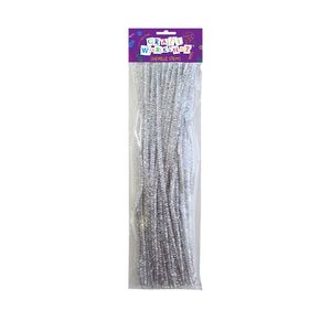 Silver Glitter Chenille Stems 40pcs