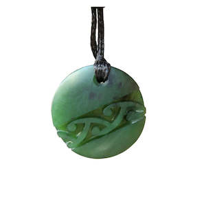 Greenstone: Round Greenstone Pendant with Carved Koru
