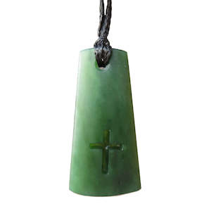 Greenstone: Greenstone Wedge Pendant with Cross