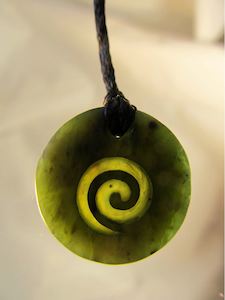 Greenstone: Round Greenstone Pendant with Koru