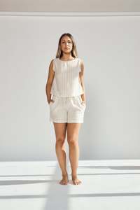 Bottoms: Linen Tank & Shorts Set – Washed Black Stripe