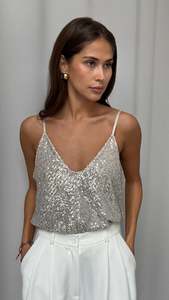 Cool Style: Sienna Sequin Top – Silver (last size)