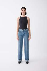 Denim: Mia Cuffed Mid Wide Long Jean – Meridian Mid Blue