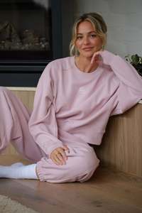 Lounge And Sleepwear: Cropped Slouchy Crew – Blush