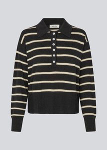 Knitwear: Malva MD Stripe Polo – Black & Sand Stripe (last size)
