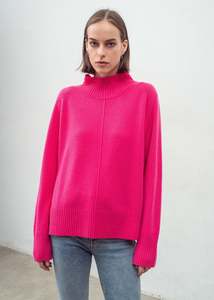 N.93 Cashmere Blend Jumper – Mini Detail Funnel Neck in Pink Flash