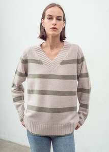 N.327 Cashmere Blend Stripe V-Neck Jumper – Woodland