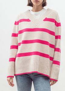 N.327 Cashmere Blend Stripe V-Neck Jumper – Pink Flash
