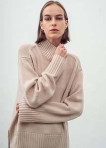 Aleger Cashmere: N.325W Cashmere Blend Chunky Polo Jumper – Shell Beige