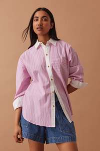 Ceres Life: Peta Oversized Shirt – Hibiscus Pink Triple Stripe