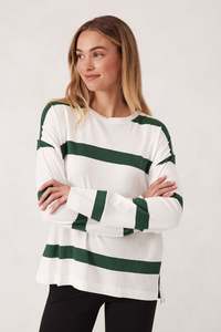 Scout Slouchy Long Sleeve Tee – Vanilla & Pine Green Stripe