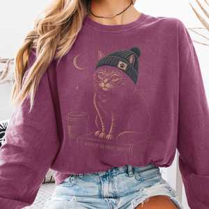 Book Shirts Tshirts For Book Lovers Literary Tshirts: Moonlit Readers Society Cat Long Sleeve