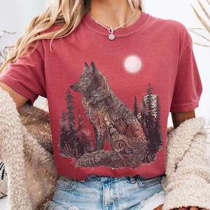 Whimsical Witchy: Nightfall Wolf T-Shirt – Mystical Forestcore Tee