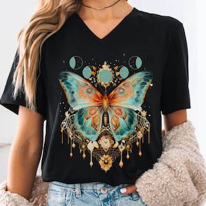 Mystical and Whimsical Butterfly V-Neck Shirt