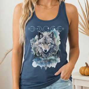 Whimsical Witchy: Moonlit Wolf Women’s Racerback Tank Top