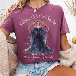 Whimsical Witchy: Libra's Celestial Scales Zodiac Shirt