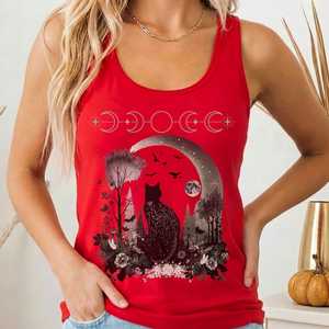 Whimsical Witchy: Witchy Black Cat Women's Racerback Tank Top