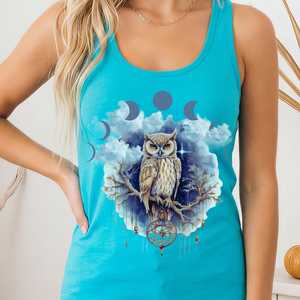 Whimsical Witchy: Mystical Owl Women's Racerback Tank Top