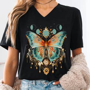 Whimsical Witchy: Mystical and Whimsical Butterfly V-Neck Shirt