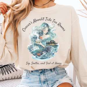 Cancer's Moonlit Tide Tea Rooms Zodiac Long Sleeve Tee