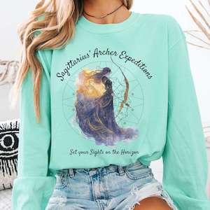 Whimsical Witchy: Sagittarius' Archer Expeditions Zodiac Long Sleeve Tee