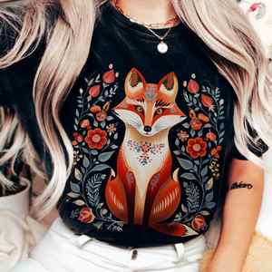 Whimsical Witchy: Whimsical Scandinavian Folk Art Fox Shirt
