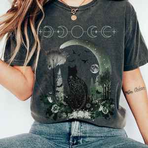 Whimsical Witchy: Vintage Witchy Black Cat Shirt