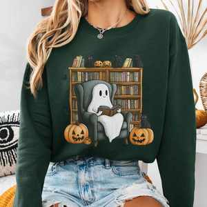 Halloween Bookish Tees: Happy Reading Ghosts with Black Cats Sweatshirt