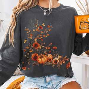 Halloween Bookish Tees: Vintage fall floral pumpkin long sleeve tee