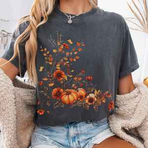 Halloween Bookish Tees: Vintage fall floral pumpkin tee