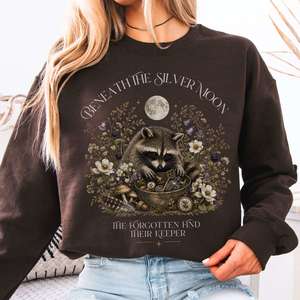 Sweatshirts: Beneath the Silver Moon Raccoon Crewneck Sweatshirt