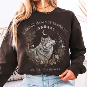Sweatshirts: Under the Crown of Moonlight Wolf Crewneck Sweatshirt