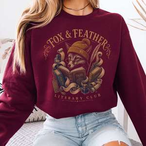 Sweatshirts: Fox & Feather Literary Club Crewneck Sweatshirt