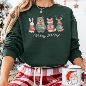 Sweatshirts: All Is Cozy, All Is Bright — Woodland Christmas Sweatshirt