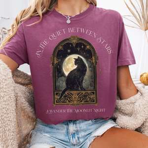 In the Quiet Between Stars Moonlit Cat Tee