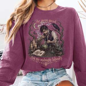 Halloween Bookish Tees: The Moon Gazed on My Midnight Labours Mary Shelley Frankenstein Literary Long Sleeve