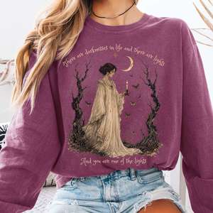 Long Sleeve Tees: There Are Darknesses and Lights In This Life Dracula Literary Long Sleeve