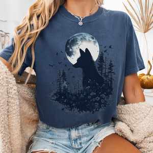 Whimsical Witchy: Black Silhouette Moonlit Fox Shirt