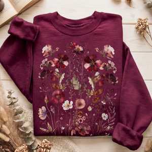 Maroon Pressed Flowers Sweatshirt
