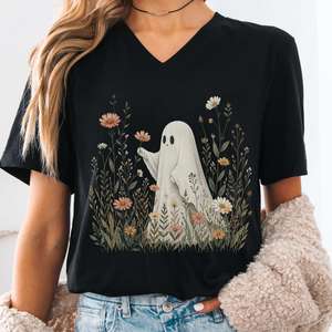 Halloween Bookish Tees: Wildflower Ghost Halloween V-Neck