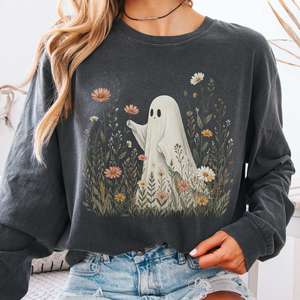 Halloween Bookish Tees: Wildflower Ghost Halloween Long Sleeve