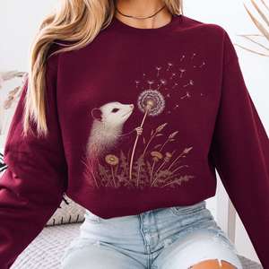 Sweatshirts: Opossum Making a Dandelion Wish Sweatshirt