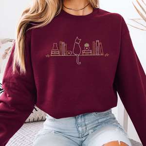 Sweatshirts: Book Shelf & Cat Bookish Sweatshirt