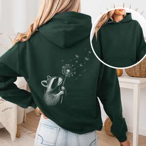 Sweatshirts: Dandelion Wish Whimsical Raccoon Hoodie