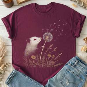All T Shirts: Opossum Making a Dandelion Wish T-Shirt