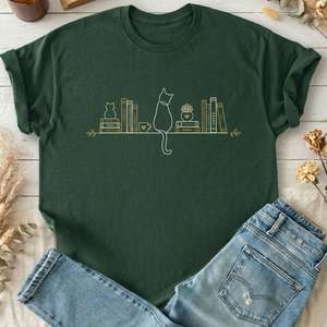 Book Shelf & Cat Bookish T-Shirt