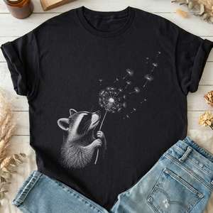 All T Shirts: Dandelion Wish Whimsical Raccoon T-Shirt