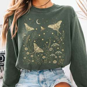 Luna Moths And Fireflies At Night Long Sleeve